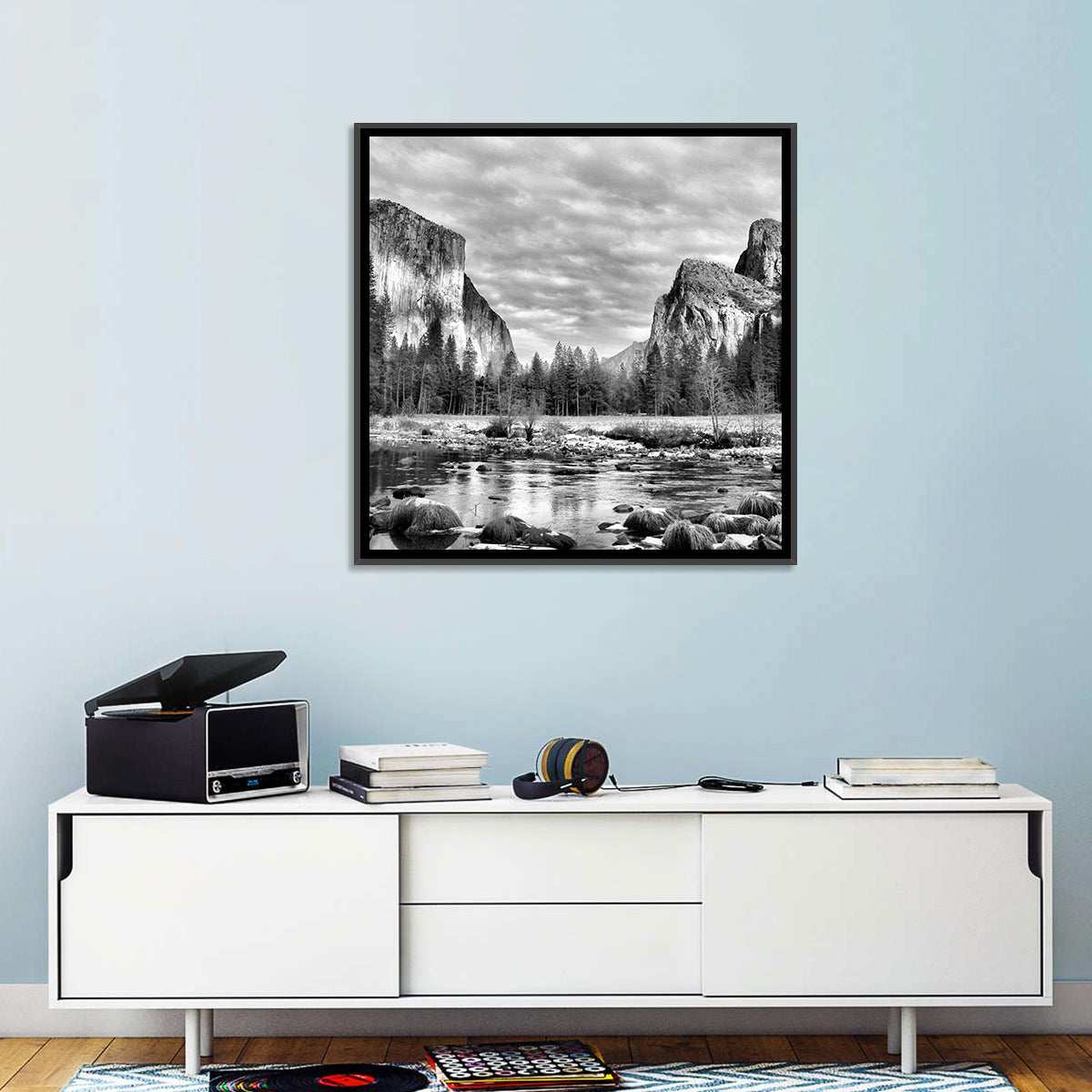 Yosemite Valley Winter View Wall Art in a room, landscape