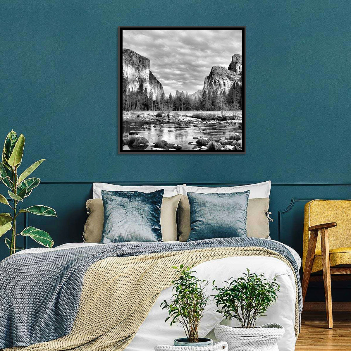Yosemite Valley Winter View Wall Art in a room, landscape
