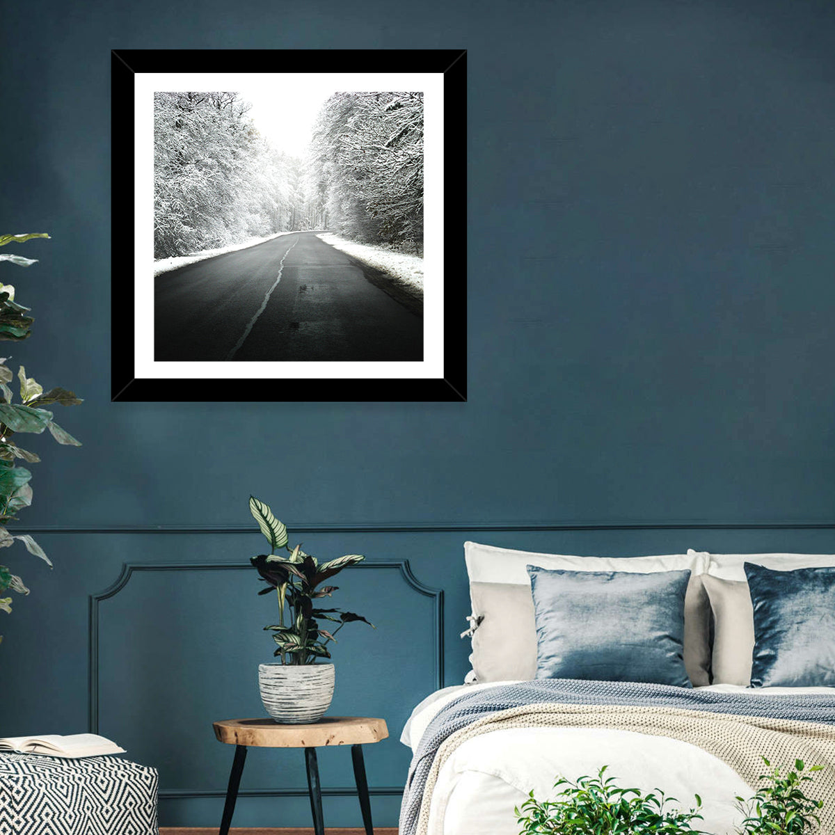 Glowing Winter Road Wall Art in a room, landscape
