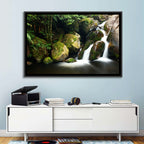 Rainforest Waterfall with Moss Covered Boulders Wall Art