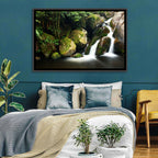 Rainforest Waterfall with Moss Covered Boulders Wall Art