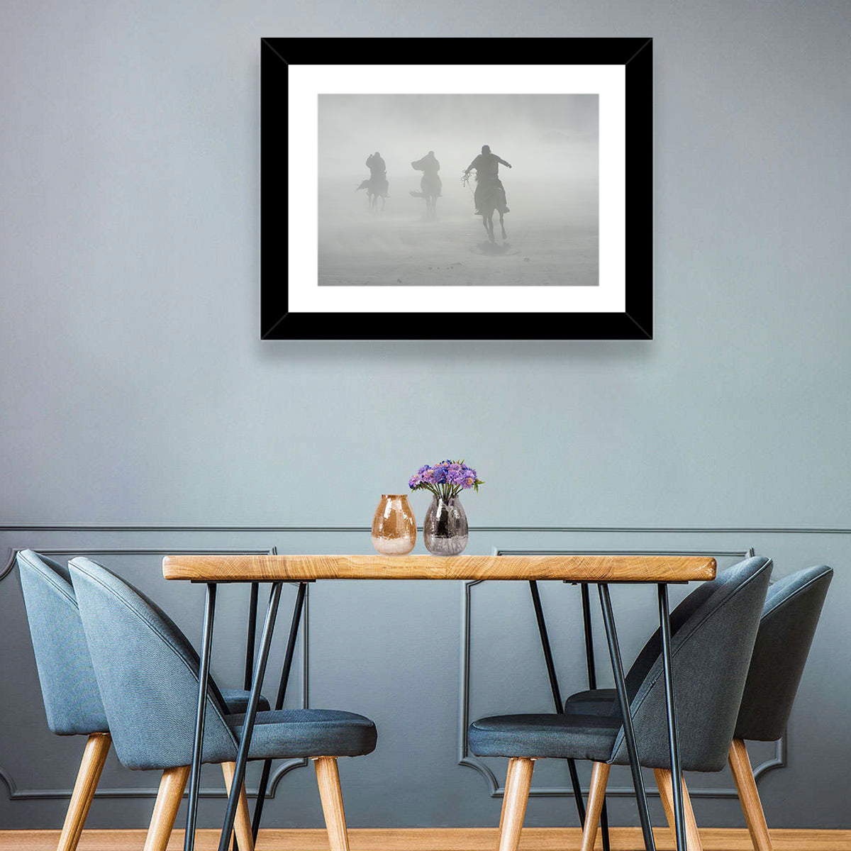 Silhouetted Horse Riders in Mist Wall Art