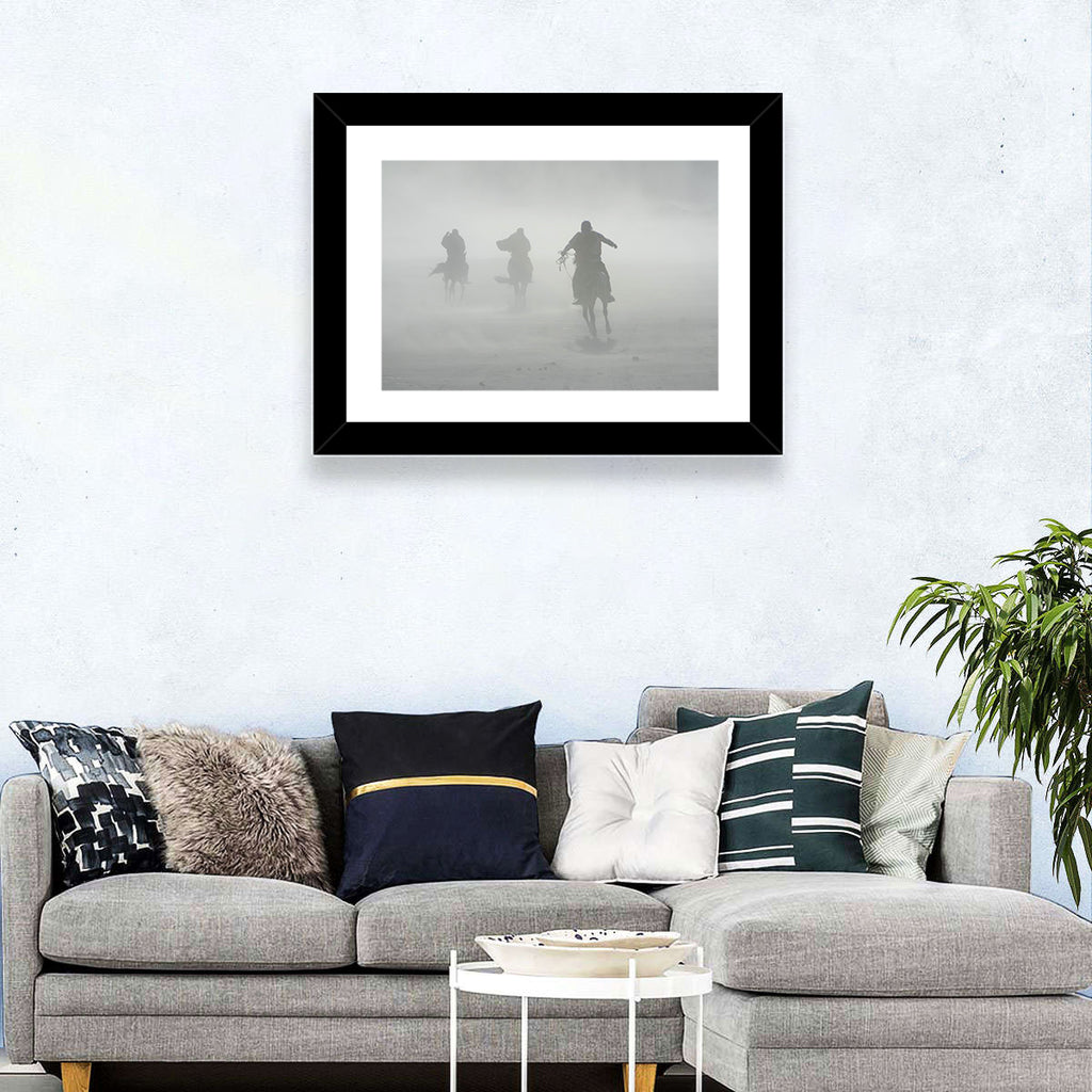 Silhouetted Horse Riders in Mist Wall Art