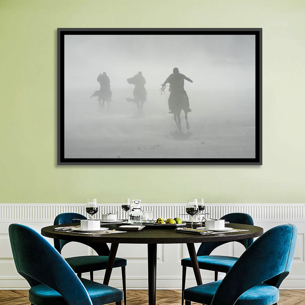 Silhouetted Horse Riders in Mist Wall Art