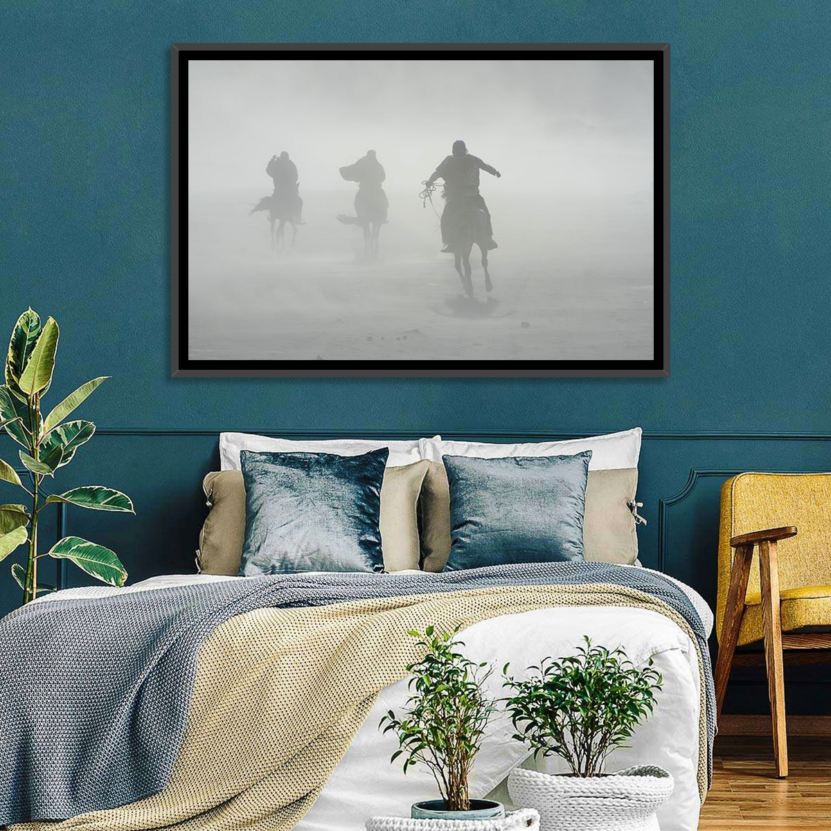 Silhouetted Horse Riders in Mist Wall Art