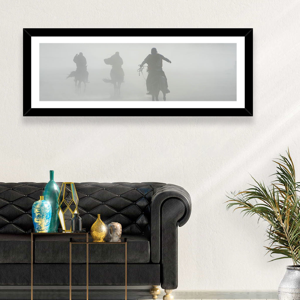 Silhouetted Horse Riders in Mist Wall Art