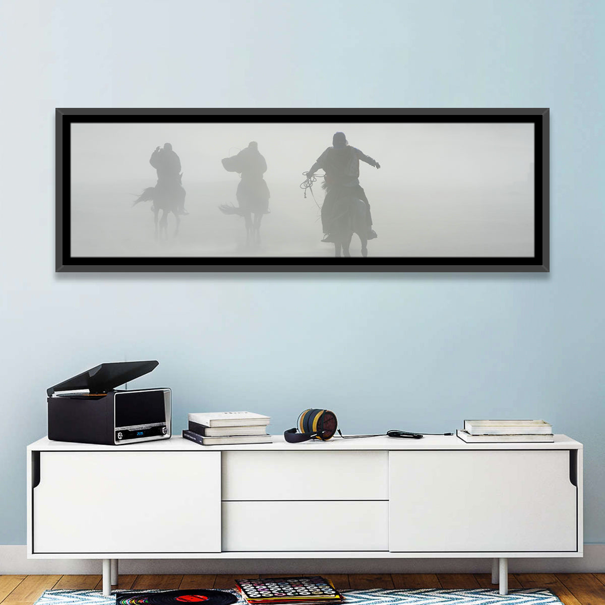 Silhouetted Horse Riders in Mist Wall Art