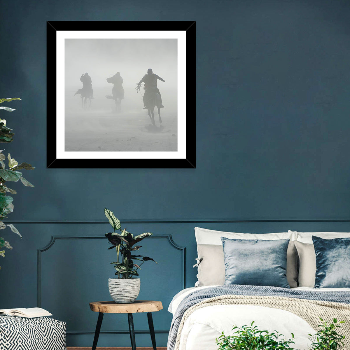 Silhouetted Horse Riders in Mist Wall Art