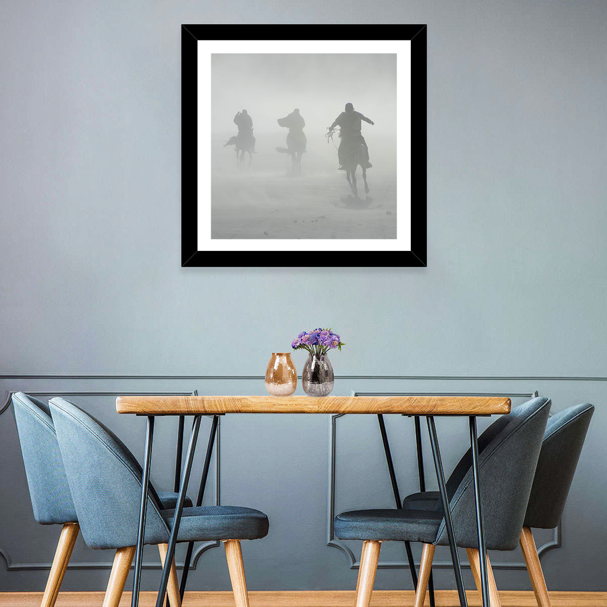 Silhouetted Horse Riders in Mist Wall Art