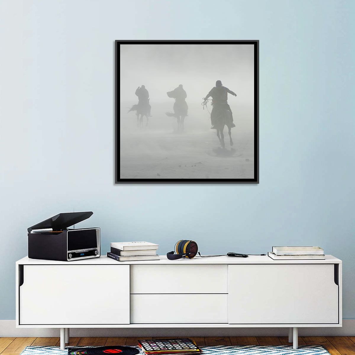 Silhouetted Horse Riders in Mist Wall Art