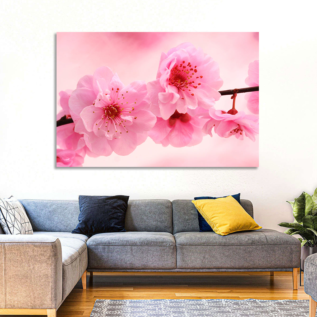 Cherry Blossom Branch Wall Art in a room, landscape