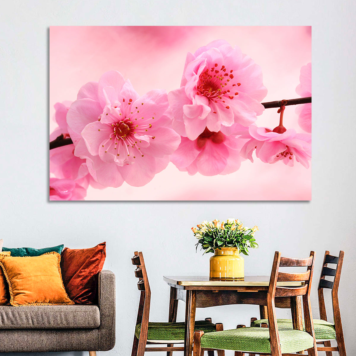 Cherry Blossom Branch Wall Art in a room, landscape