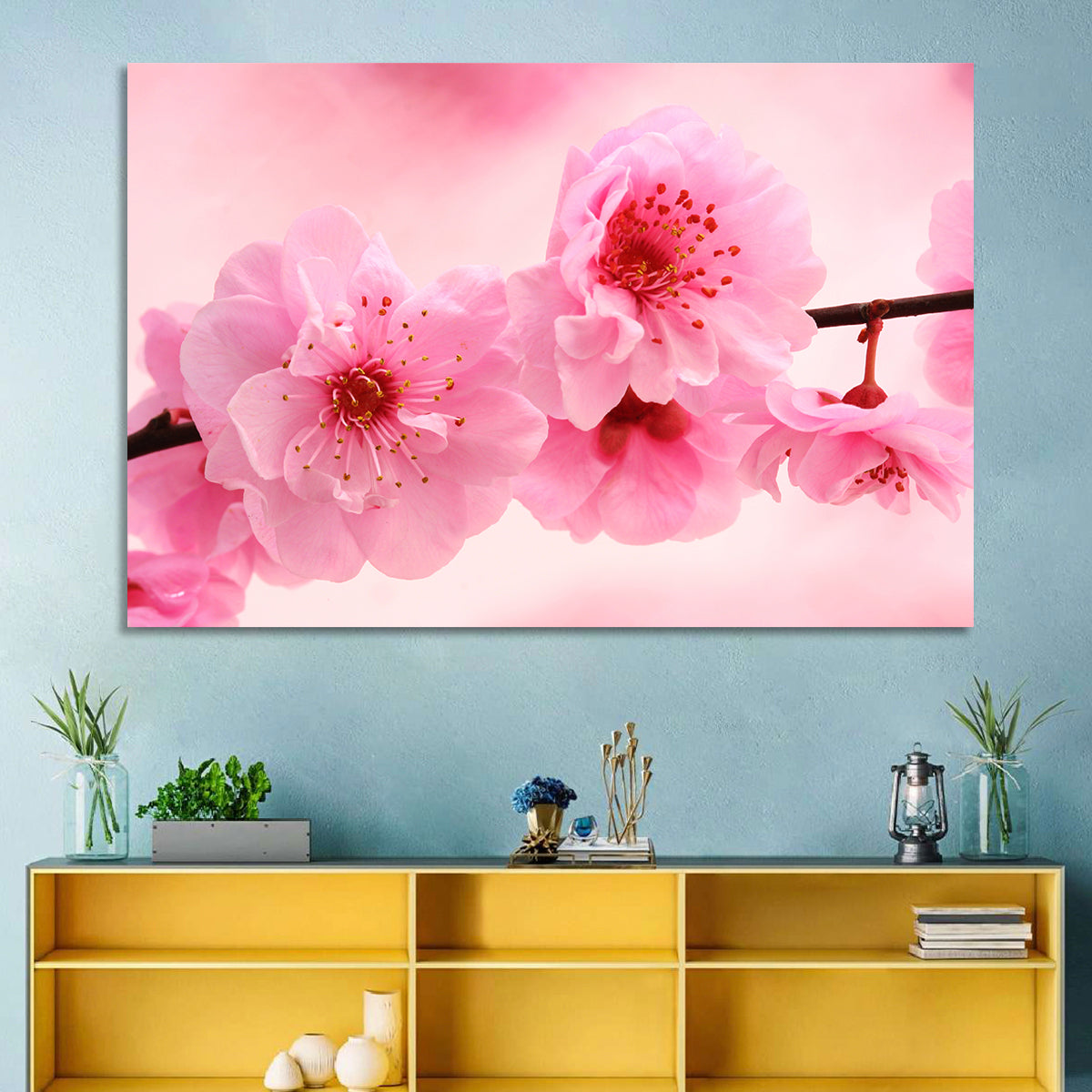 Cherry Blossom Branch Wall Art in a room, landscape