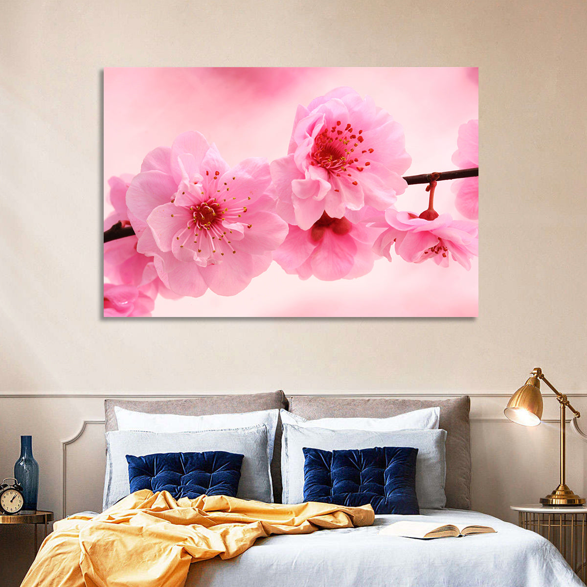 Cherry Blossom Branch Wall Art in a room, landscape