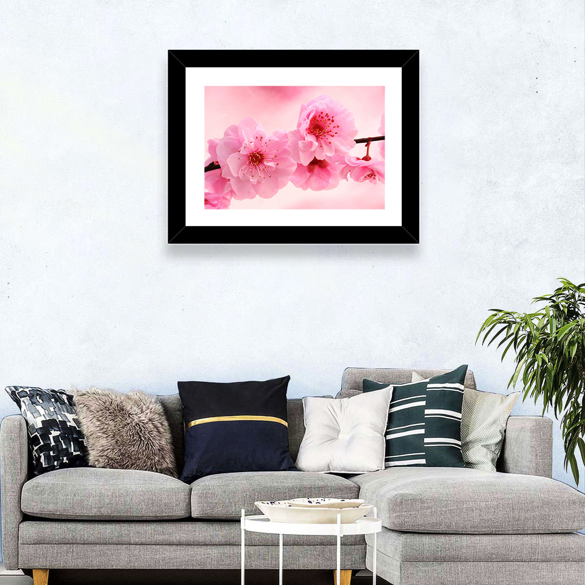 Cherry Blossom Branch Wall Art in a room, landscape