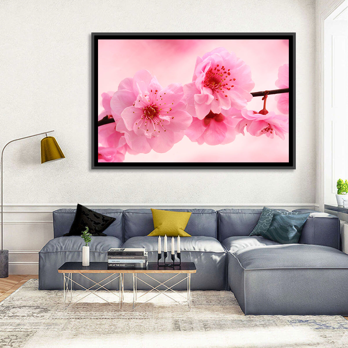 Cherry Blossom Branch Wall Art in a room, landscape