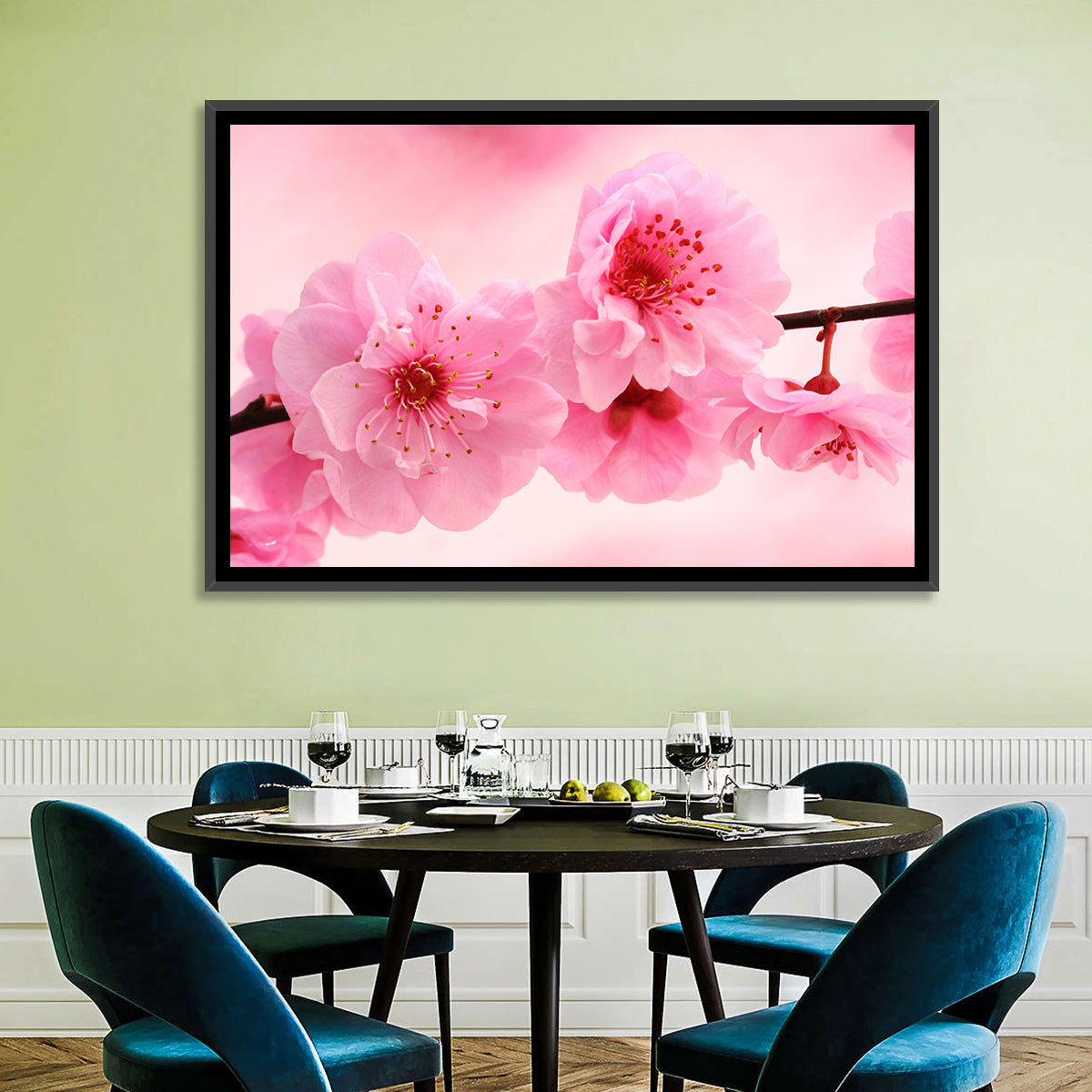 Cherry Blossom Branch Wall Art in a room, landscape