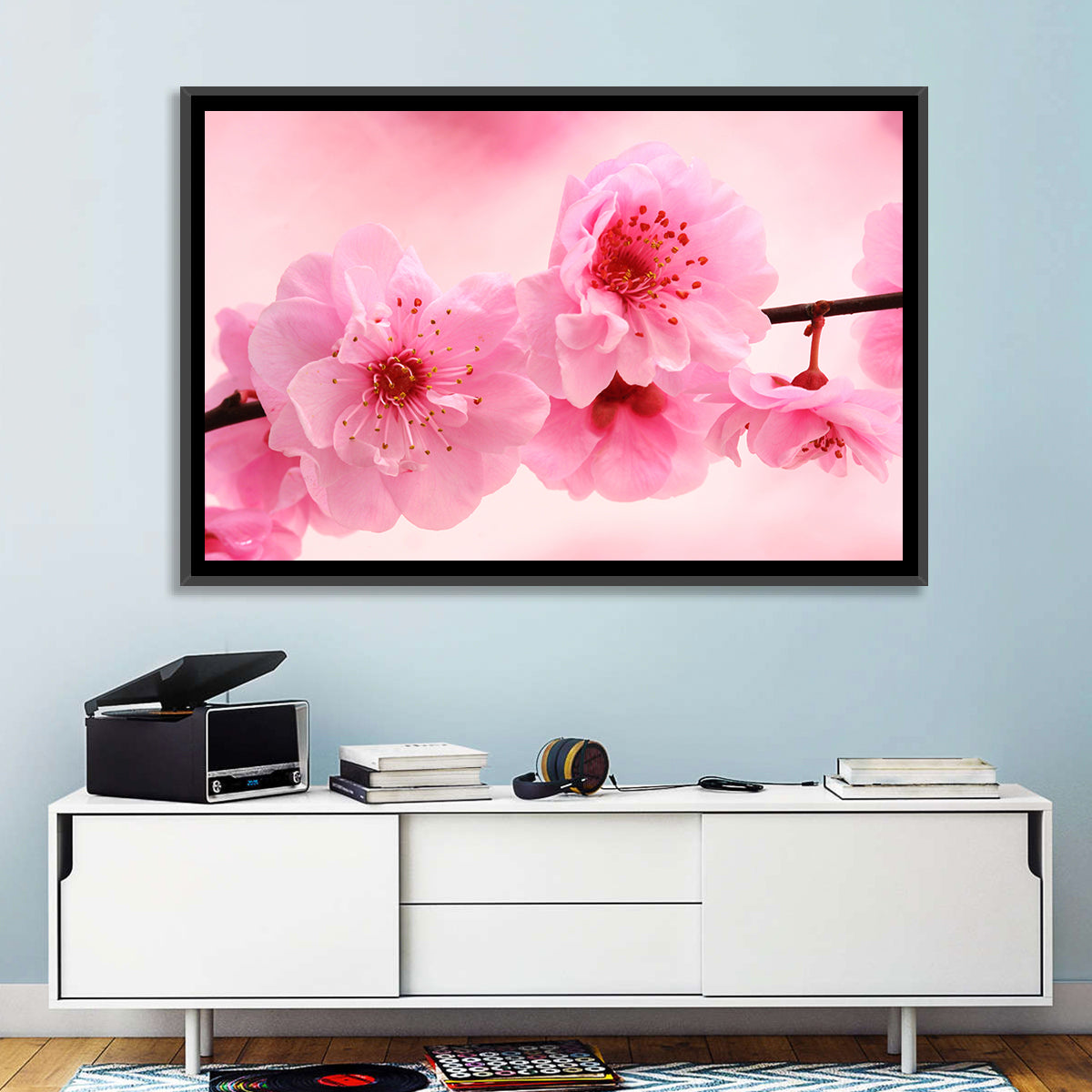 Cherry Blossom Branch Wall Art in a room, landscape