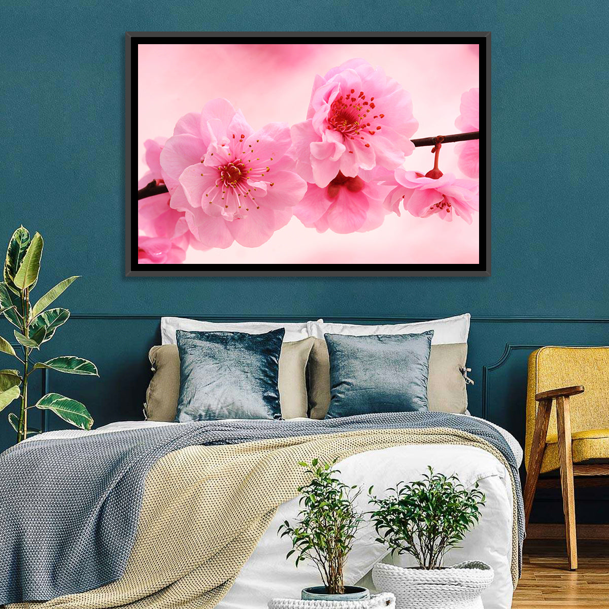 Cherry Blossom Branch Wall Art in a room, landscape