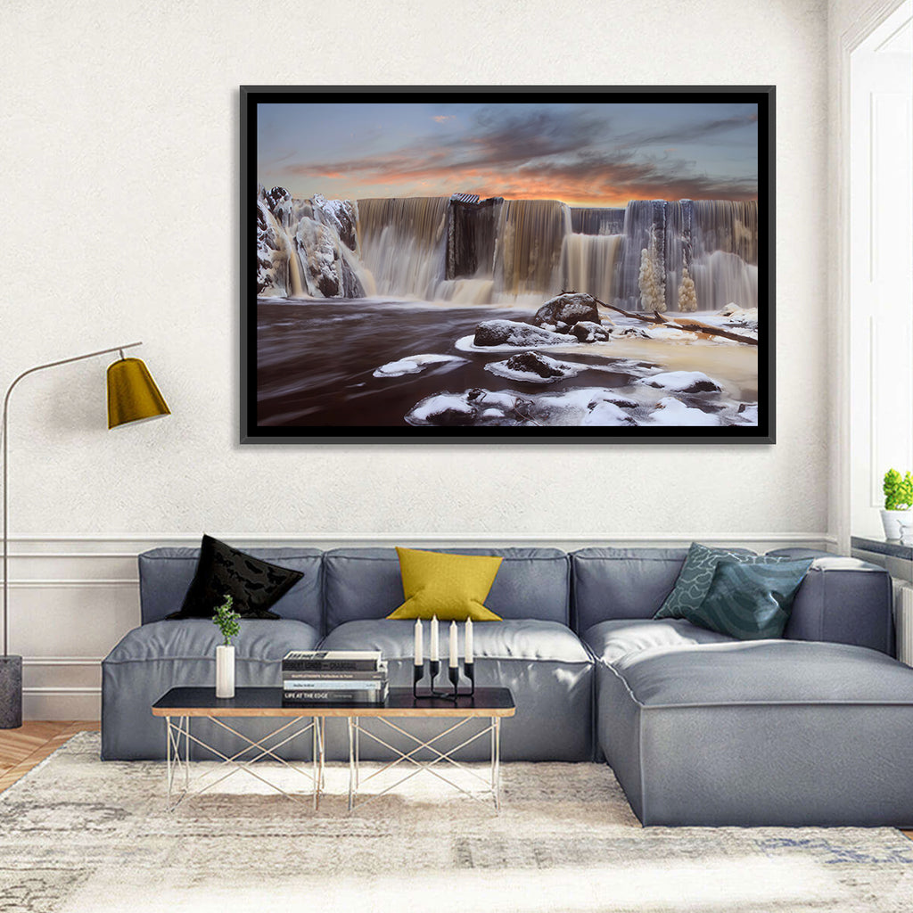 Frozen Waterfall at Sunset Wall Art