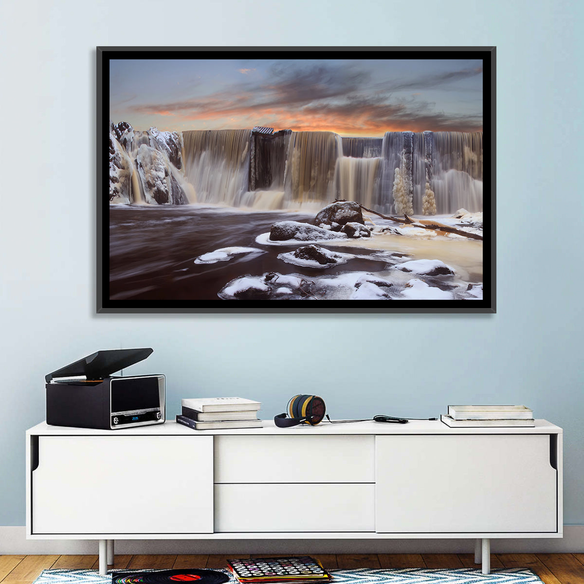 Frozen Waterfall at Sunset Wall Art