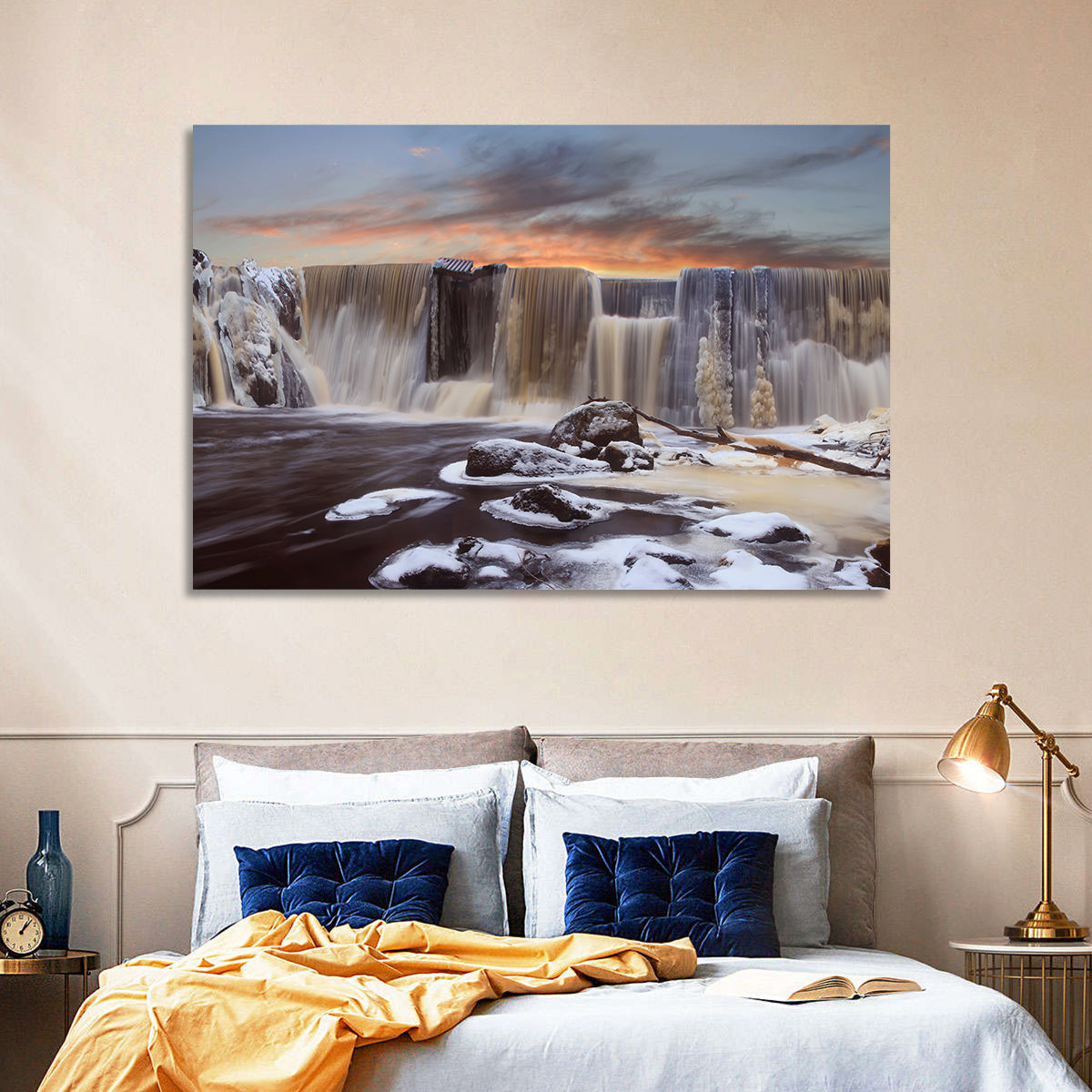 Frozen Waterfall at Sunset Wall Art