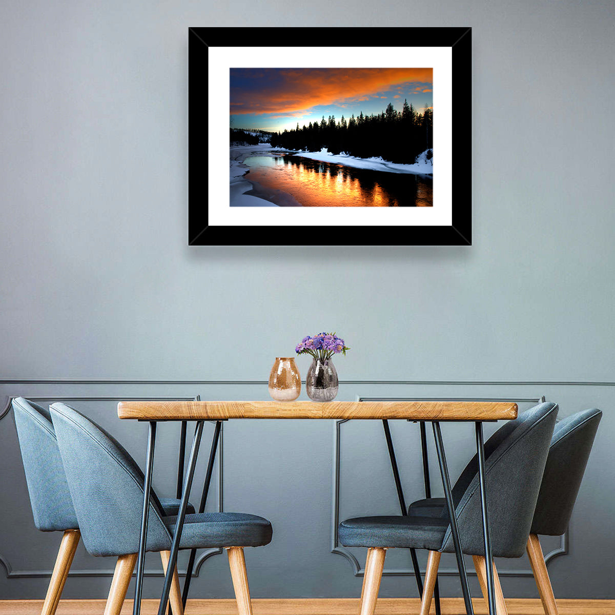 Golden Sunset Over Snowy River Wall Art in a room, landscape