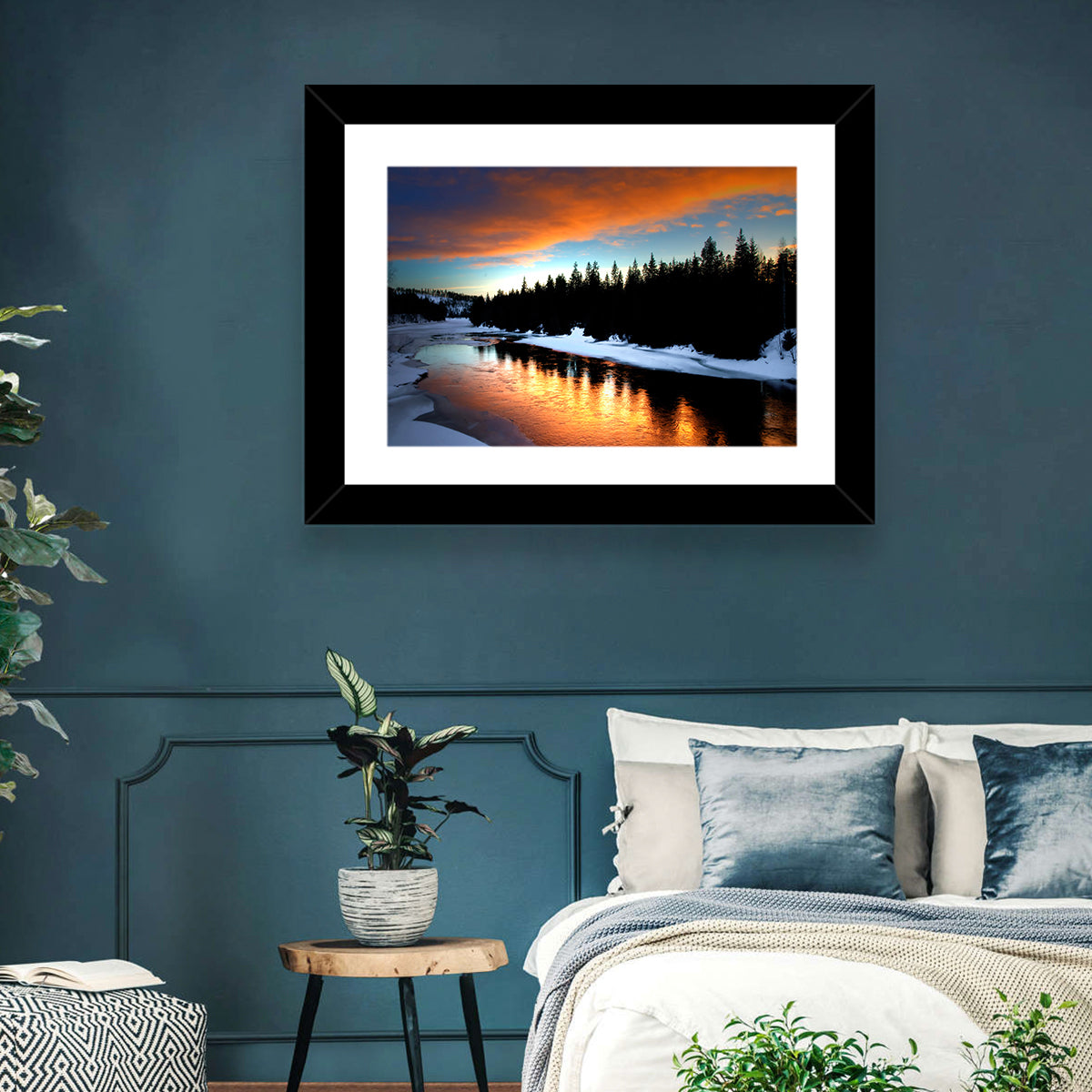 Golden Sunset Over Snowy River Wall Art in a room, landscape