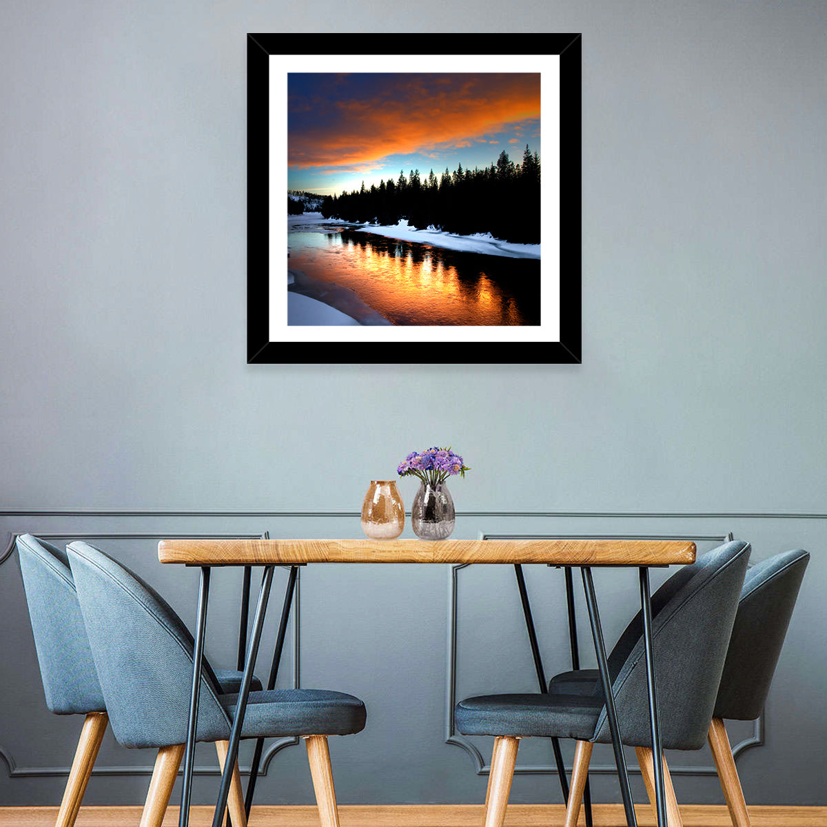 Golden Sunset Over Snowy River Wall Art in a room, landscape