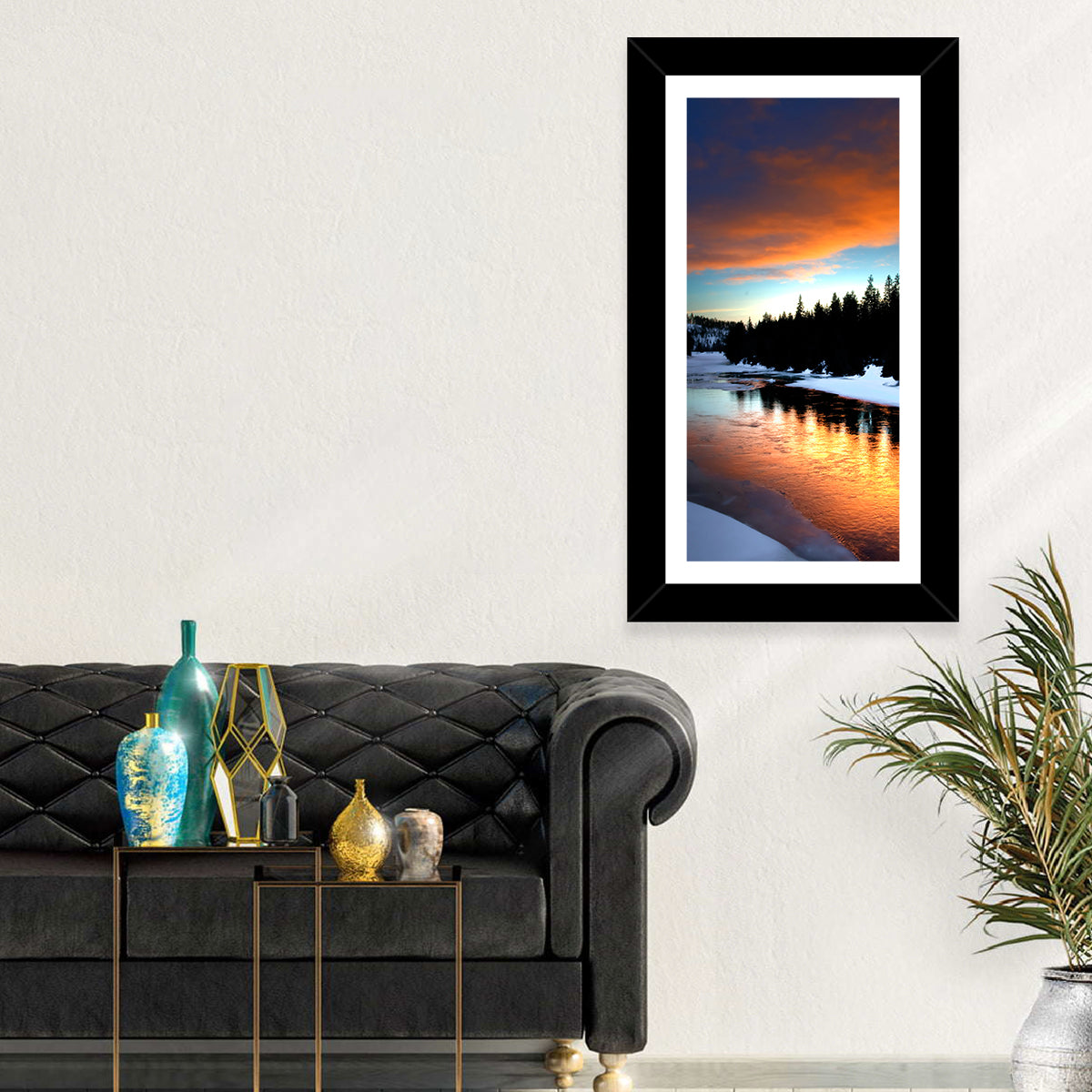 Golden Sunset Over Snowy River Wall Art in a room, landscape