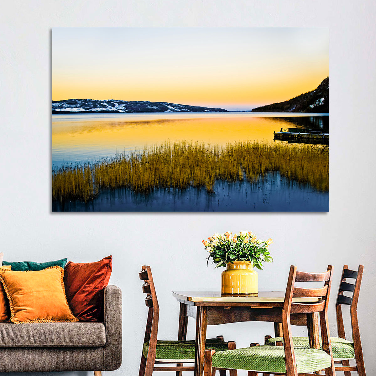 Lapland Lake Sunrise Wall Art in a room, landscape
