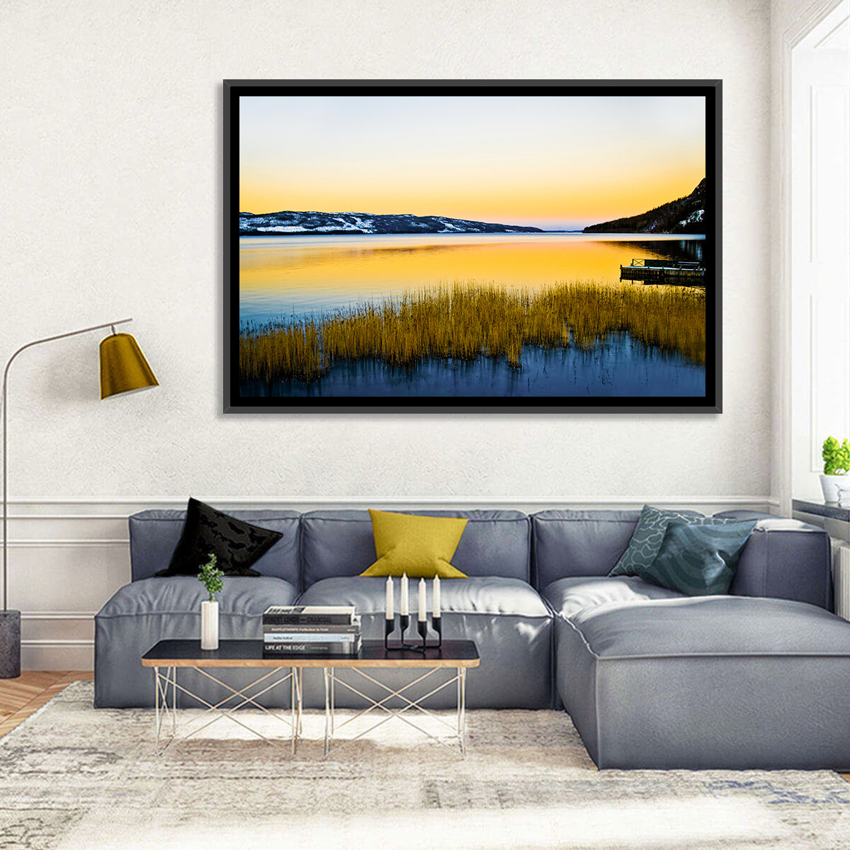Lapland Lake Sunrise Wall Art in a room, landscape