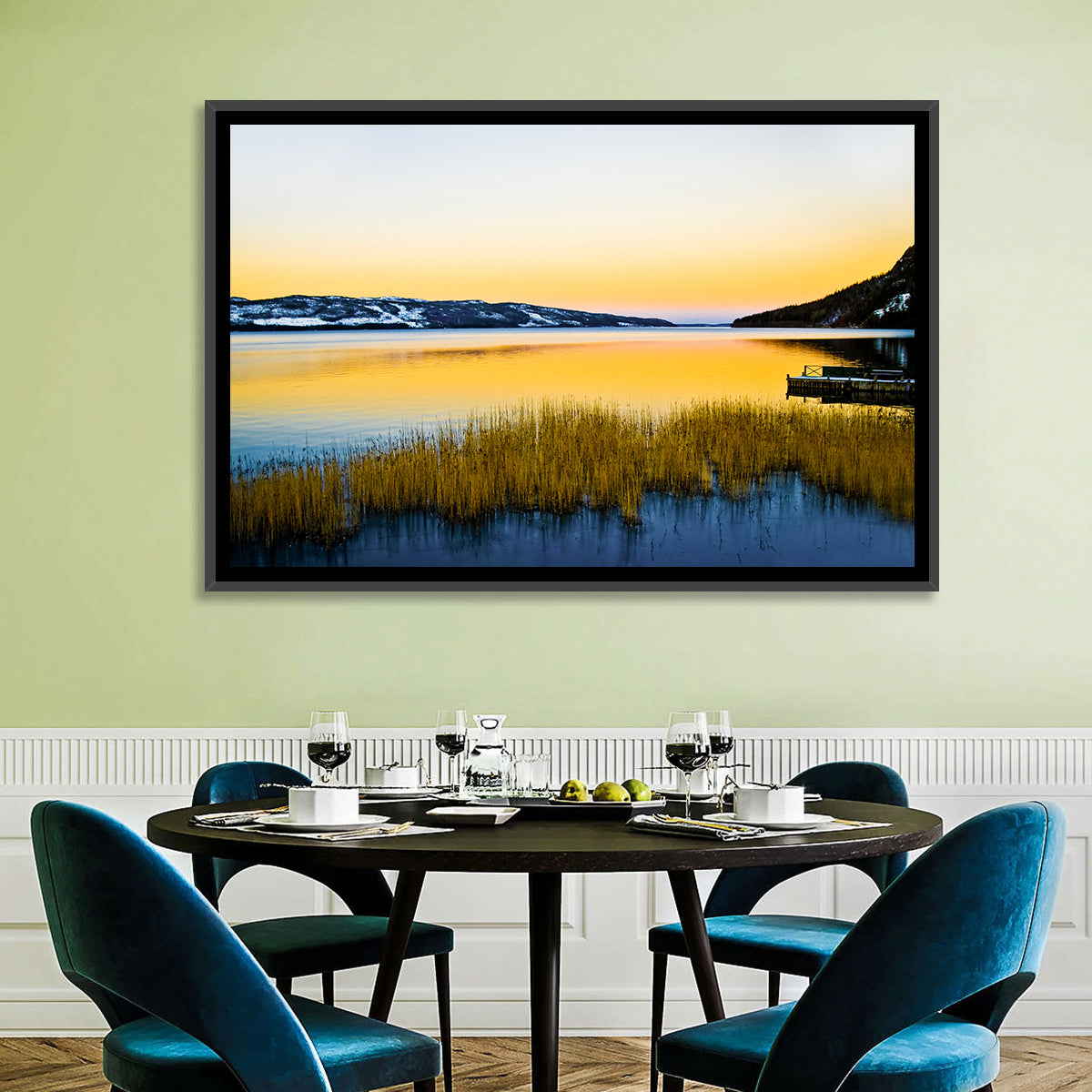 Lapland Lake Sunrise Wall Art in a room, landscape