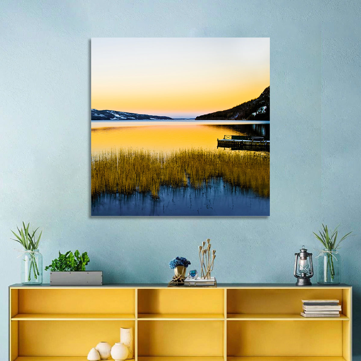 Lapland Lake Sunrise Wall Art in a room, landscape