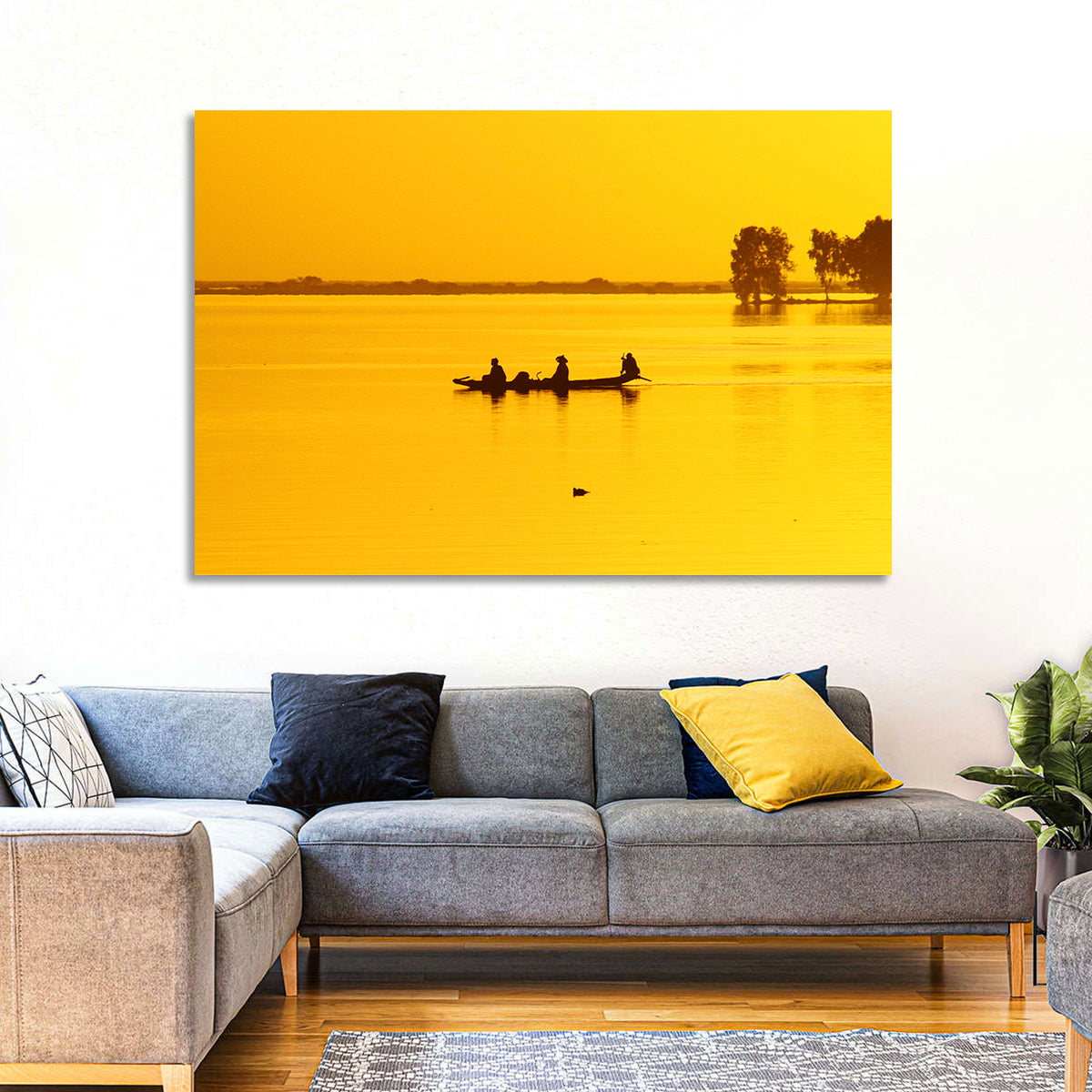 Pirogue at Golden Dusk Wall Art