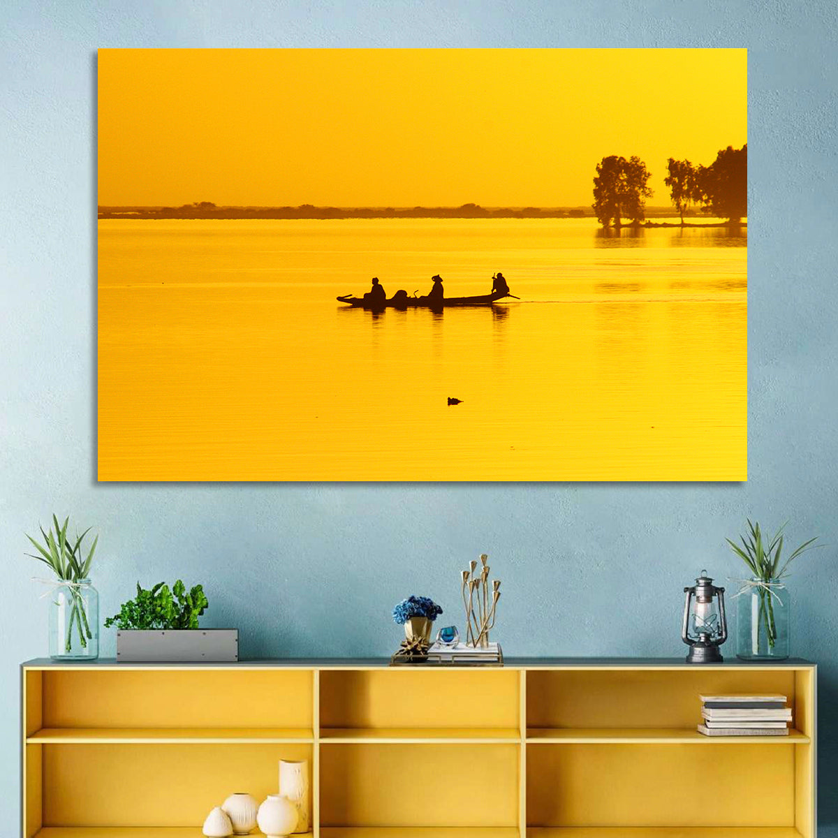 Pirogue at Golden Dusk Wall Art