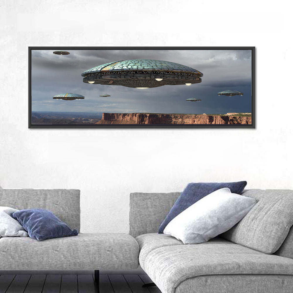 Ufos Over Stormy Canyon Wall Art