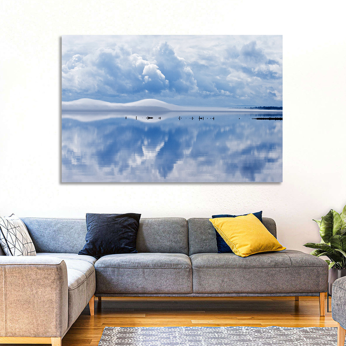 Siljan Lake Mist Reflection Wall Art in a room, square