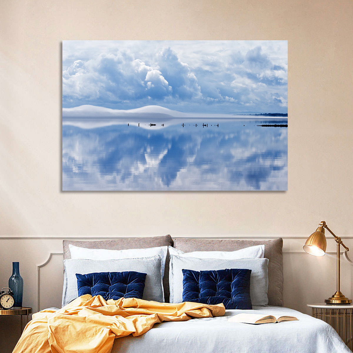 Siljan Lake Mist Reflection Wall Art in a room, square