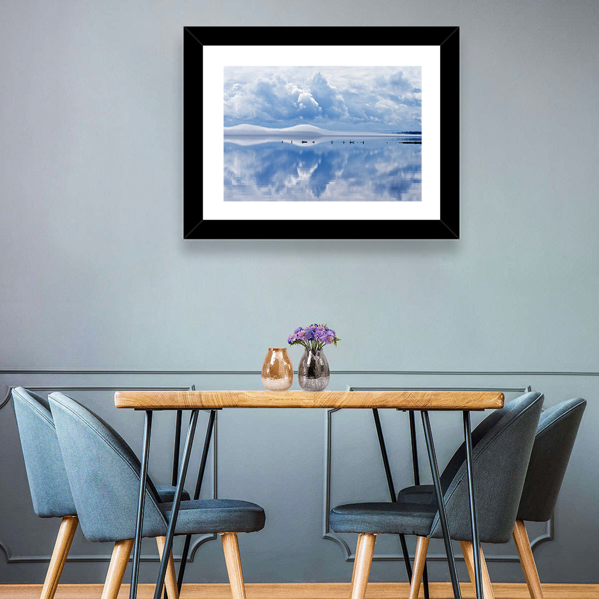 Siljan Lake Mist Reflection Wall Art in a room, square