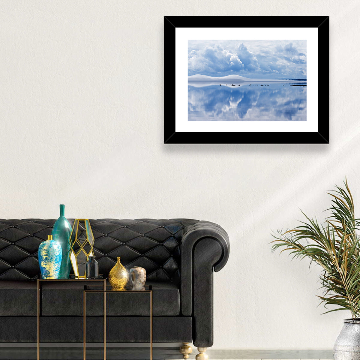 Siljan Lake Mist Reflection Wall Art in a room, square