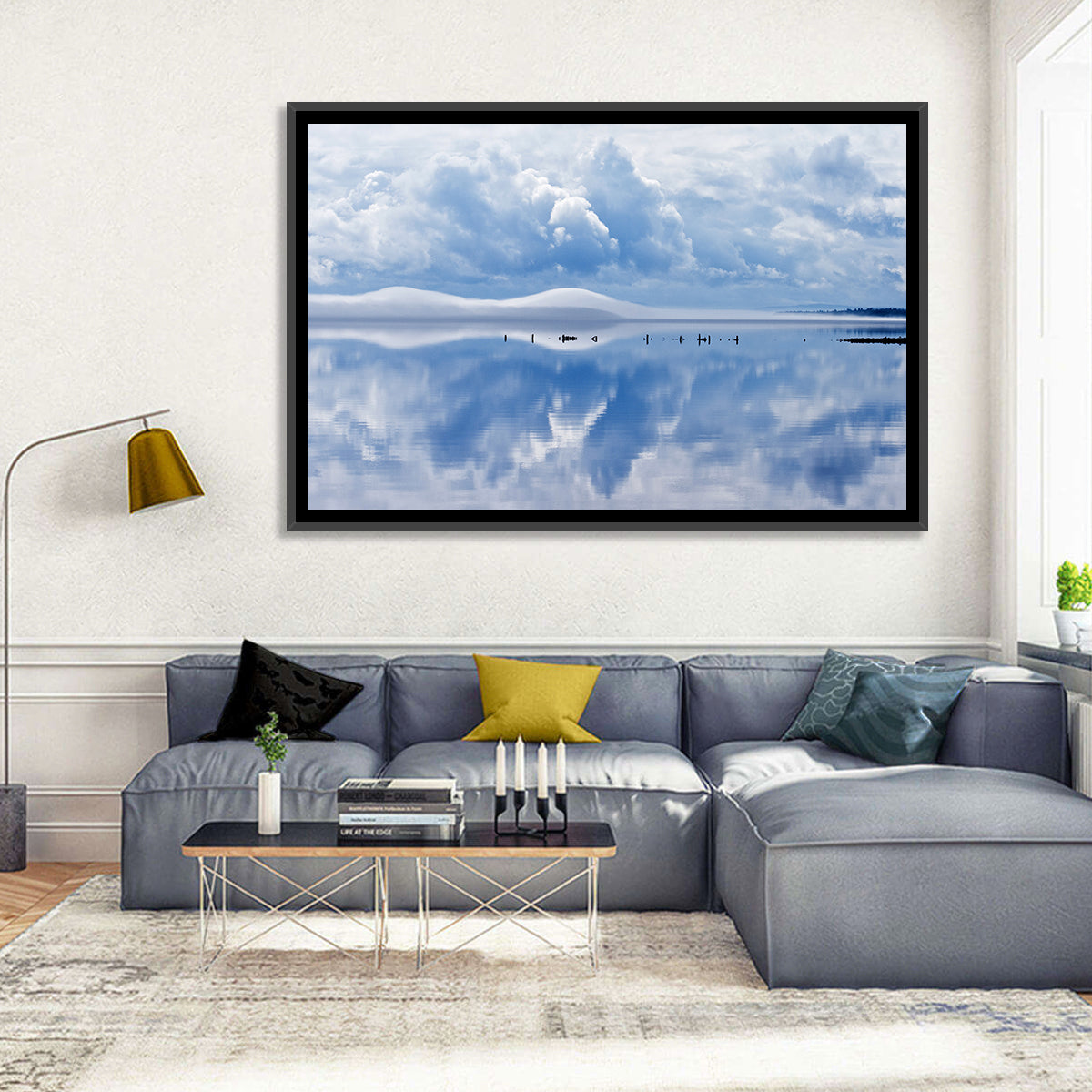 Siljan Lake Mist Reflection Wall Art in a room, square