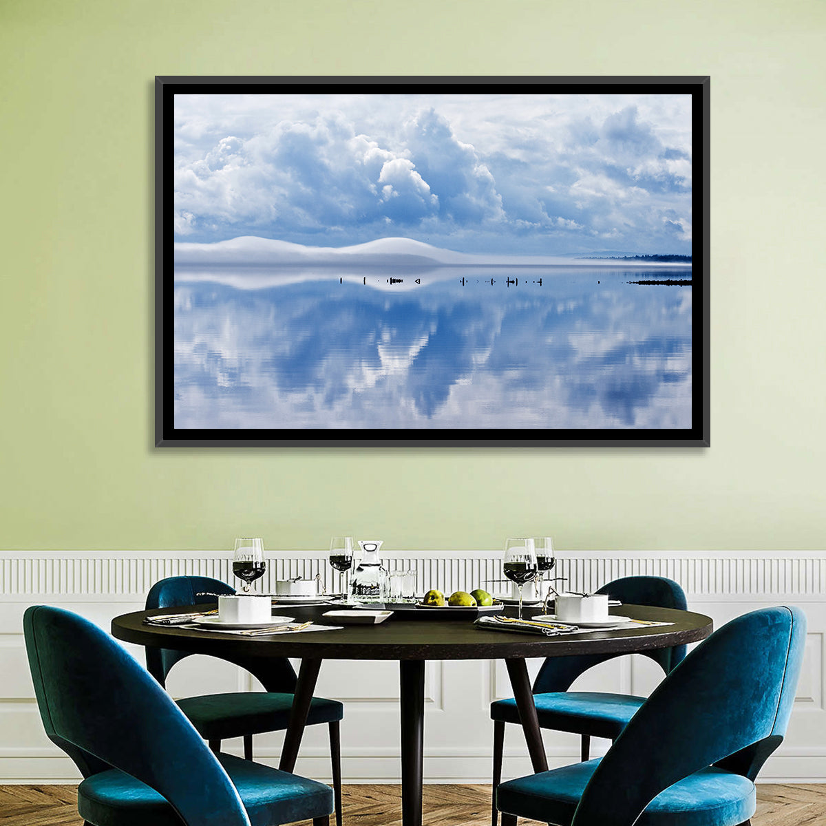 Siljan Lake Mist Reflection Wall Art in a room, square