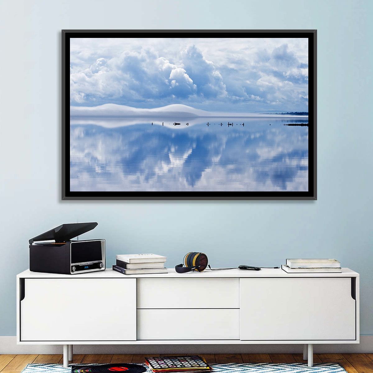 Siljan Lake Mist Reflection Wall Art in a room, square
