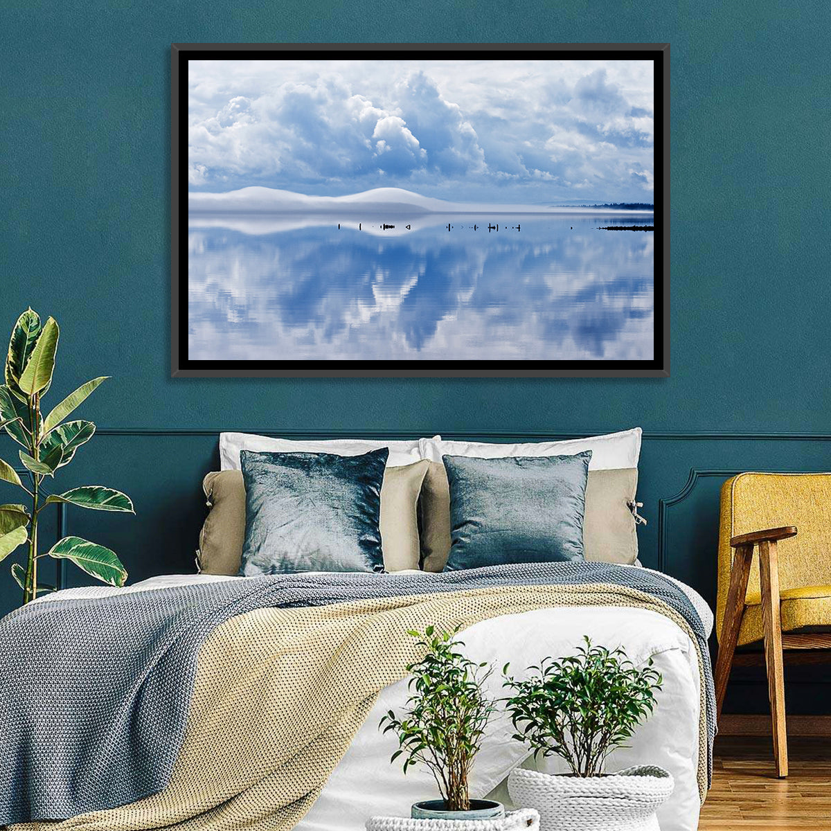 Siljan Lake Mist Reflection Wall Art in a room, square