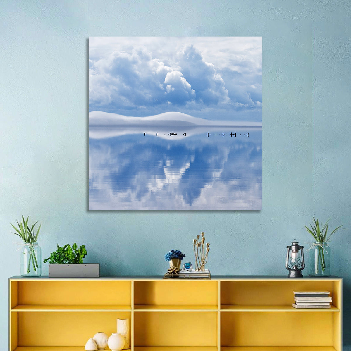 Siljan Lake Mist Reflection Wall Art in a room, square