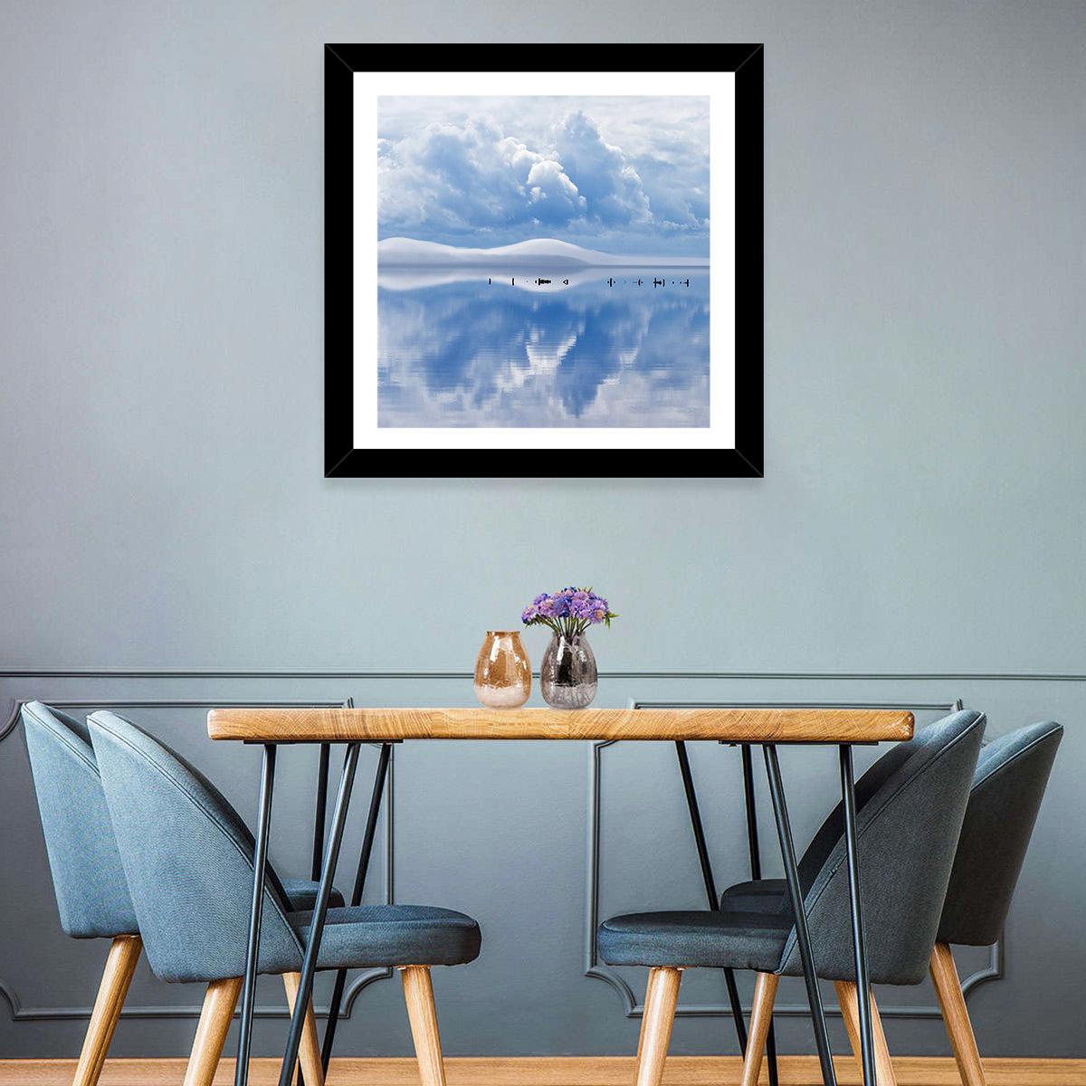 Siljan Lake Mist Reflection Wall Art in a room, square