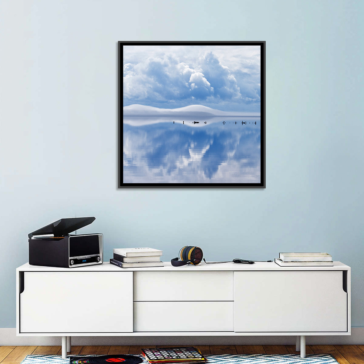 Siljan Lake Mist Reflection Wall Art in a room, square