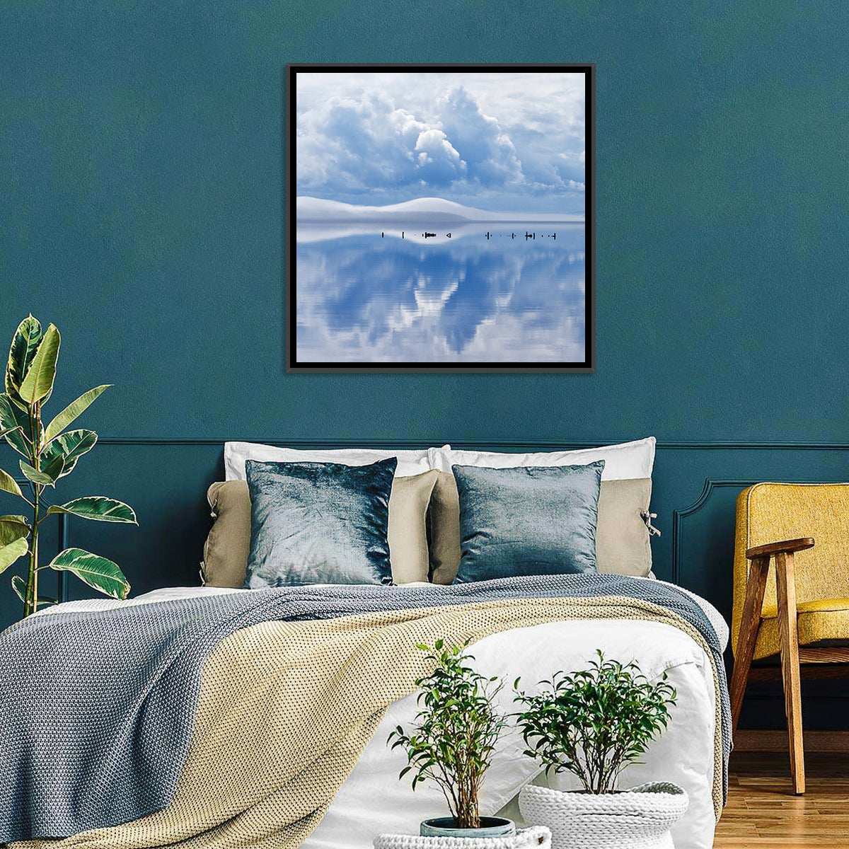 Siljan Lake Mist Reflection Wall Art in a room, square