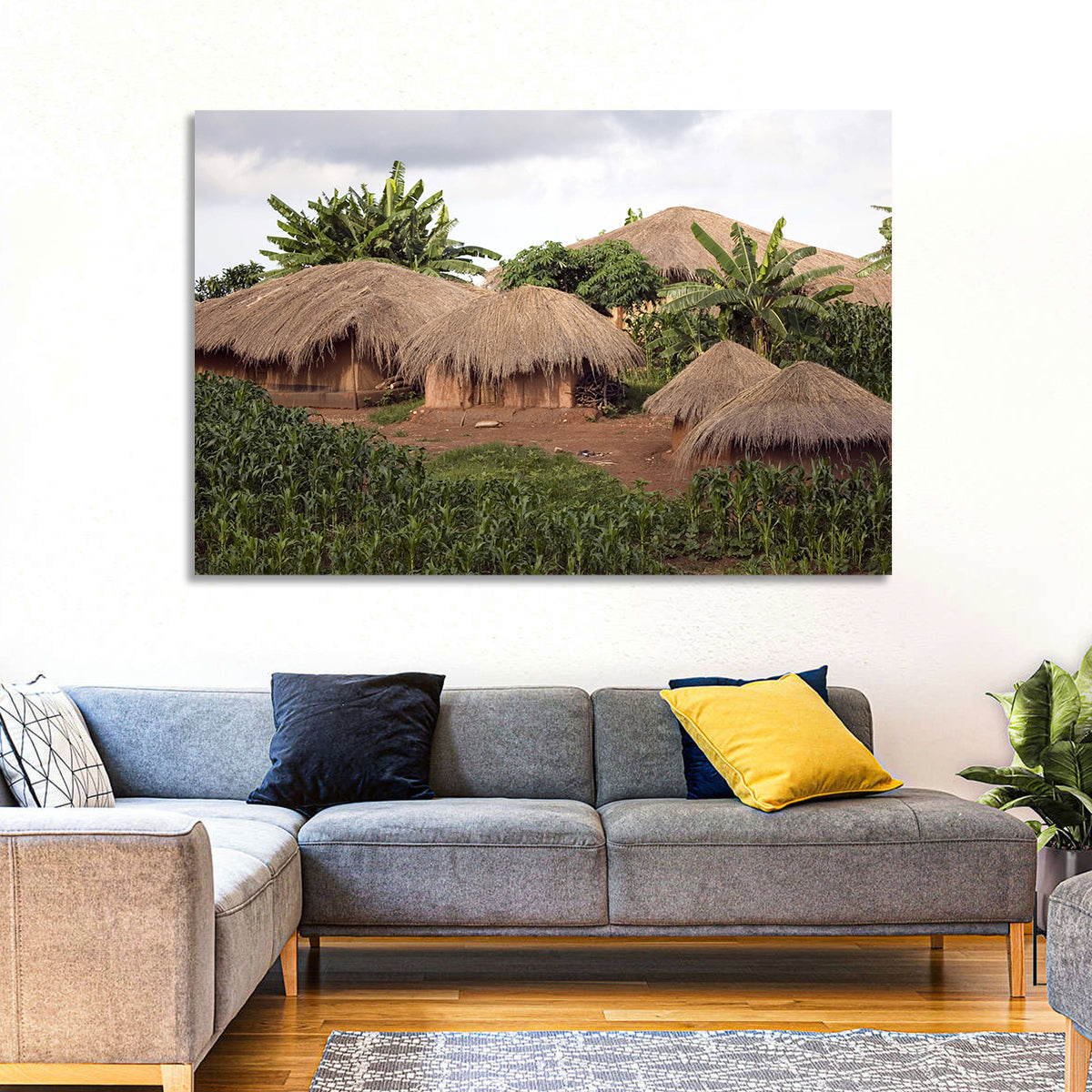 Thatched Roof Huts Wall Art in a room, landscape